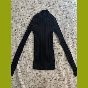 Acne Studios Katina funnel mock neck cotton blend ribbed top in black, size XXS